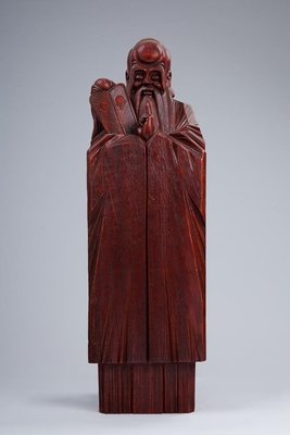 【啟秀齋】陳漢清 紫氣東來 太上老君 樟木雕刻 2010年創作 附作品保證書 高約83公分