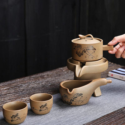 整套懶人自動茶具套裝家用創意石磨功夫陶瓷泡茶壺商務禮品盒logo