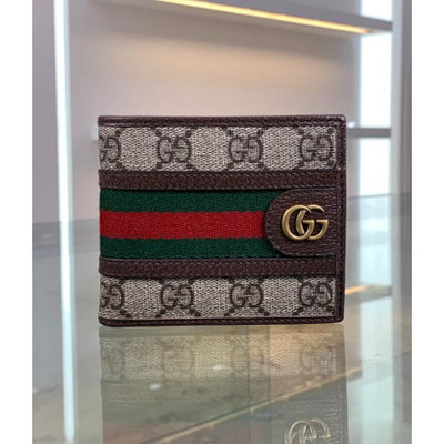 ❤️『小艾精品』GUCCI 古馳 GG皮夾 短夾 Ophidia系列 綠紅綠條紋 對折錢包 597606