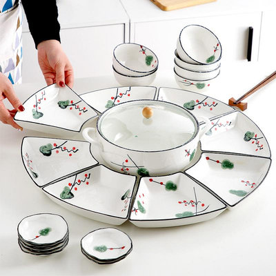 碗碟套裝家用陶瓷盤子菜盤創意個性團圓聚會火鍋海鮮拼盤餐具組合