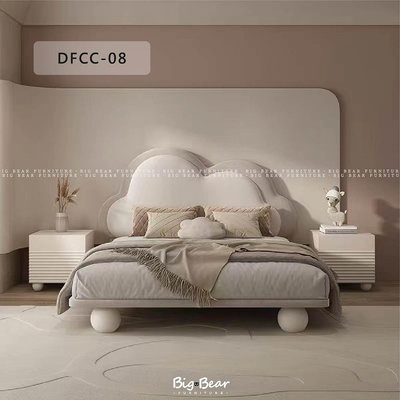 【大熊傢俱】DFCC 08 床架 皮床 奶油風 床組 軟床 造型床 絨布 兒童床 實木 訂製 現代床