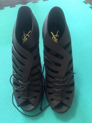 [[全新 私物自售 無附件 品牌真品]] YSL 女鞋 民族風楔型鞋