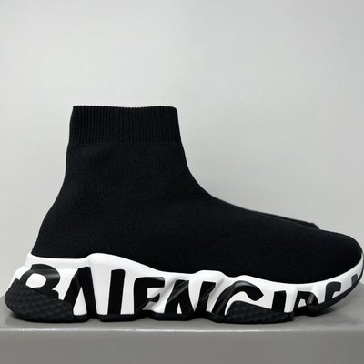 巴黎世家 Balenciaga Graffiti Speed 黑白 黑色 針織鞋子 套襪鞋 襪套鞋 平底鞋 605942