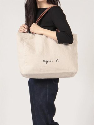 ❤Miss baby❤ 日本 agnes b  棉麻購物袋 大容量帆布袋 /小b