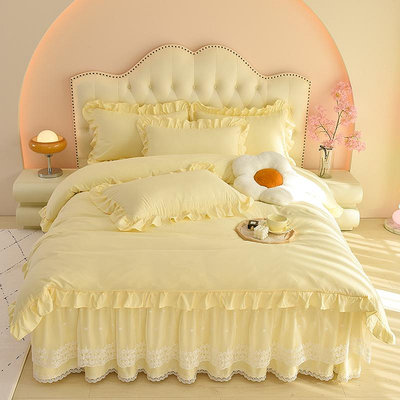韓系公主風羅卡棉床裙四件組 親膚 柔軟 床罩組 被套/床包/床裙四件套床上用品 夏季少女心