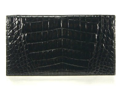 精品大師-KWANPEN-鏡面黑鱷魚皮7卡長夾/市價4萬-近全新真品