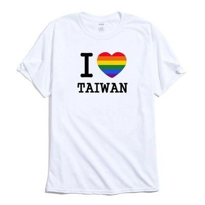 I LOVE TAIWAN Rainbow 短袖T恤 白色 我愛台灣 自由戀愛平等成家同性戀彩虹彩色旗和平