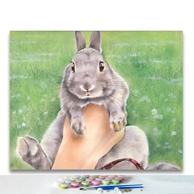 下殺-萌寵兔子與櫻花可愛動物植物花卉 diy數字油畫油彩畫手工填色畫