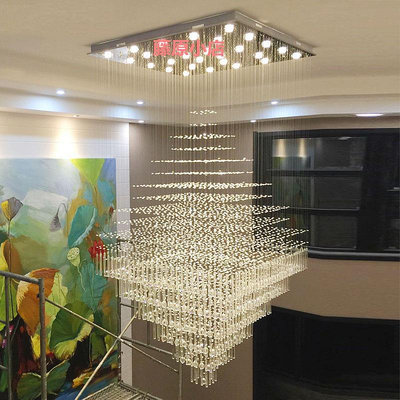 復式樓客廳水晶吊燈loft現代簡約輕奢水晶吊燈挑高躍層別墅大吊燈