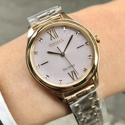 現貨 可自取 CITIZEN EM0503-75X 星辰錶 手錶 32mm 光動能 水波紋 粉色面盤 玫瑰金鋼錶帶 女錶