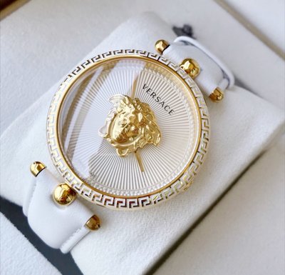 VERSACE Palazzo Empire 金色配白色面錶盤 白色皮革錶帶 石英 女士手錶VCO040017