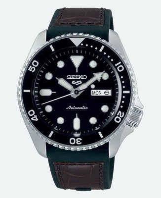SEIKO WATCH 精工5 Sports黑色計分外圈日期星期自動上鍊機械橡膠帶腕錶型號：SRPD55K2【神梭鐘錶】