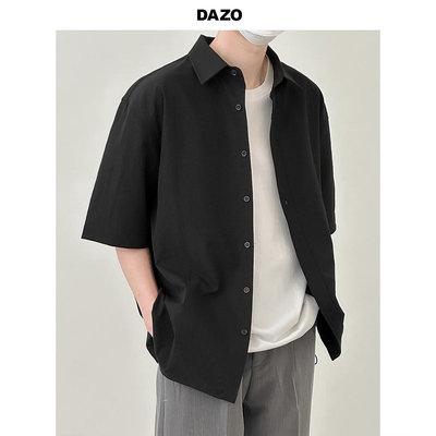 DAZO 夏季黑色襯衫男短袖寬松休閑挺括版型寬松五分袖襯衣外套-木初伽野
