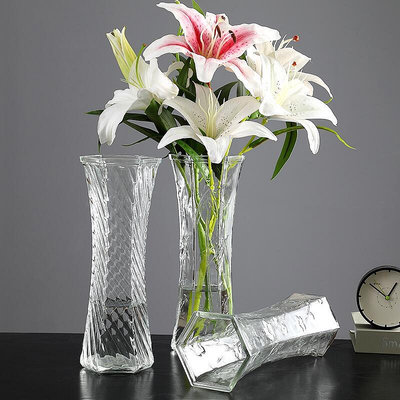 花瓶 花瓶高透明水養富貴竹百合干花插花擺件客廳