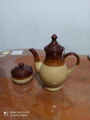 早期醬油釉茶壼.及配件