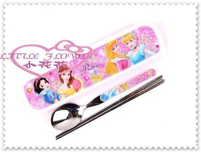 ♥小公主日本精品♥ Hello Kitty 迪士尼 公主不鏽鋼 餐具組 筷子/湯匙〔附收納盒〕