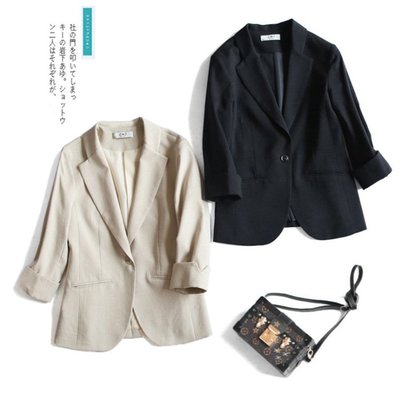 【依在風尚】日式品質棉麻小西裝女七分袖修身外套女2022秋季新款西服女裝