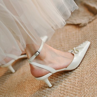 [牛皮] 氣質婚鞋 白色 一字細跟方頭高跟鞋 典雅設計感 包鞋 包頭 裸色系 正韓質感 SISTERXOXO KOREA