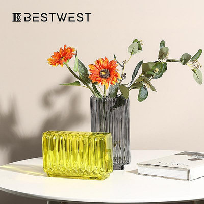 花瓶創意豎楞玻璃花瓶創意樣板房客廳玄關桌面軟裝飾品擺設