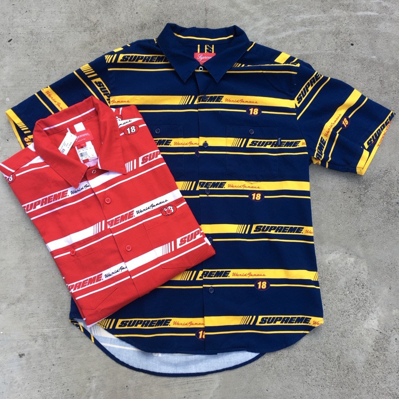 supreme striped racing work shirt