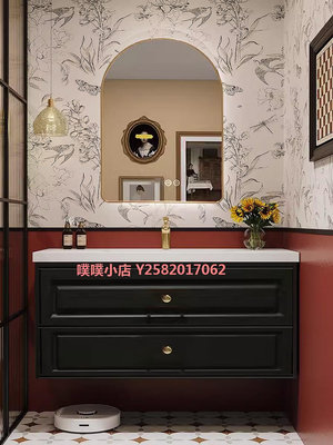法式浴室柜陶瓷一體盆美式輕奢衛浴柜間巖板洗手洗漱臺盆組合定制