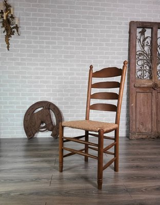 【卡卡頌  歐洲古董】法國老件 橡木 麥稈 梵谷椅  餐椅  書桌椅  ch0525 ✬