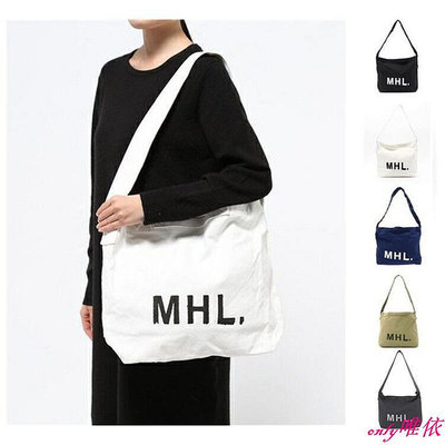 日系MHL 斜挎帆布包 大容量簡約百搭休閒單肩斜背包 手提帆布包