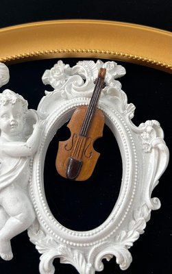 vintage中古 木雕小提琴胸針 打標日產 樂器 古董首飾