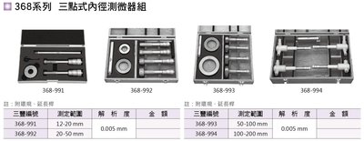 日本三豐Mitutoyo 368-994 三點內徑測微器組 三點內徑分厘卡組II型100-200mm