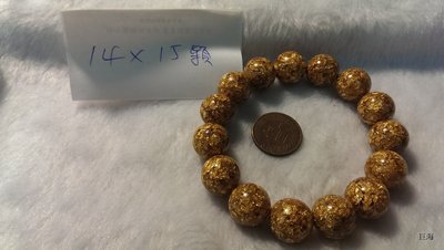 4125天然硃砂辰砂念珠佛珠搭配用金箔珠黃金珠琥珀黃金珠14mm