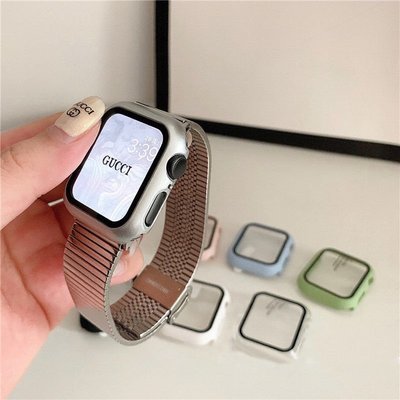 手錶保護殼 適用於Apple Watch 7代 5 6 SE 蘋果手錶PC硬殼+滿版保護貼 44 41 42 45mm