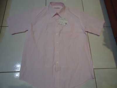 Roberto Mocali淡粉紅色短袖細亮白紋襯衫,65%棉,尺寸:17,全新未穿,標籤未剪,降價大出清