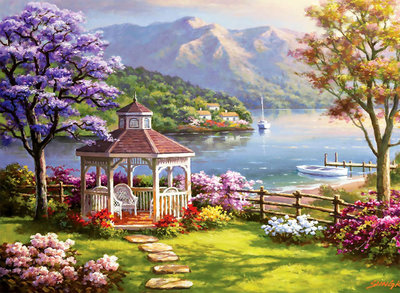 3949 2000片歐洲進口拼圖 PER 繪畫風景 美麗閃閃發光的湖畔 SUNG KIM