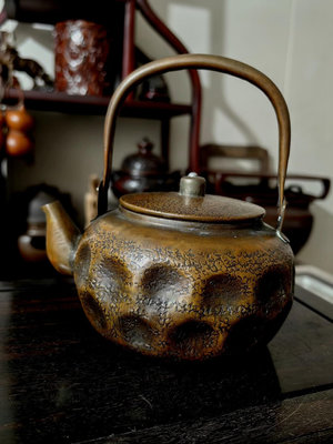 新 日本百年老銅壺皮色包漿漂亮小號銅壺容量500毫升左右