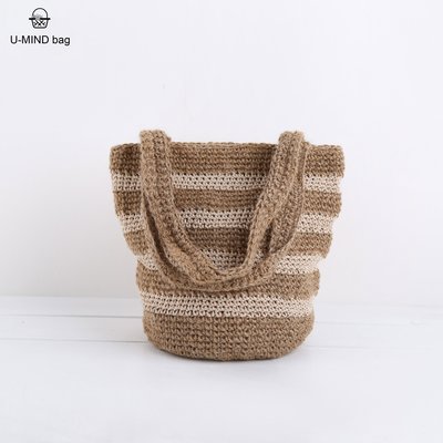 現貨 U-MIND bag 日式手工麻線編織包條紋手提袋手工勾包正品促銷