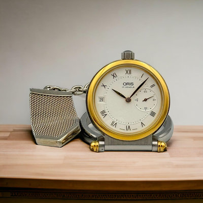 樂時計 90 年代 ORIS 豪利時 不銹鋼 手上鍊 懷錶 也可當座鐘 使用