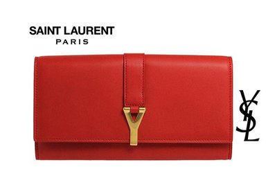 Saint Laurent Paris YSL( RED 紅色×金) 真皮兩摺長夾 皮夾 錢包｜100%全新正品｜特價!