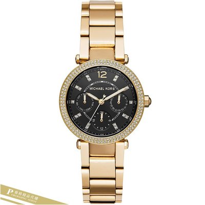 雅格時尚精品代購Michael Kors MK3790 時尚奢華三眼腕錶 黑面金色鋼帶腕錶 女錶 歐美時尚 美國代購
