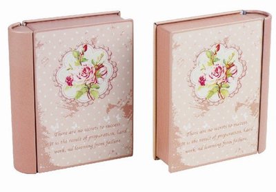 Boo zakka 生活雜貨 復古玫瑰 rose 花卉 書本造型鐵盒 小鐵盒 飾品收納 小物收納 粉紅色 IBO51B3