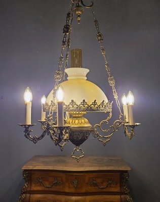 【卡卡頌  歐洲古董】義大利 特殊 油燈造型 (7燈頭 )蘑菇 枝狀 吊燈 歐洲老件 l0447 ✬