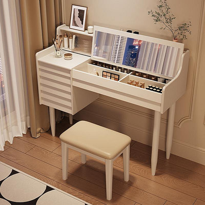 全實木梳妝台臥室現代簡約化妝台翻蓋化妝桌帶鏡網紅妝櫃書桌一體