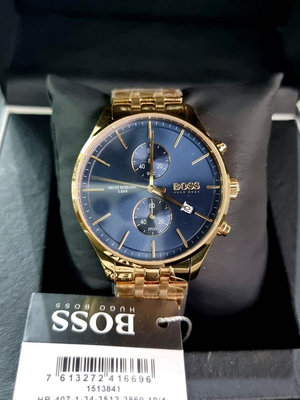 HUGO BOSS Associate 藍色面錶盤 金色不鏽鋼錶帶 石英 雙眼計時 男士手錶 1513841