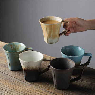 日式簡約陶瓷復古花型復古馬克杯 咖啡杯 9X30-星紀