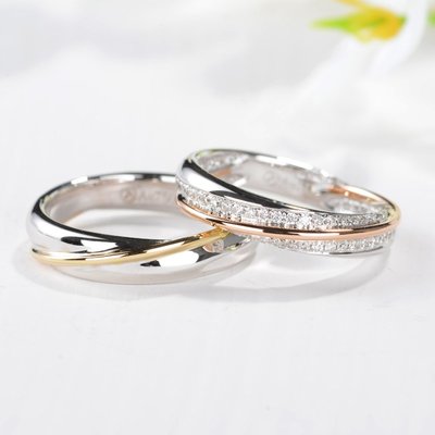 【馬格斯珠寶】(一對)18k 白金群鑲半圈鑽石戒指 唯美情人節情侶結婚對戒女 精緻美品 婚戒 情侶戒 夫妻戒 180