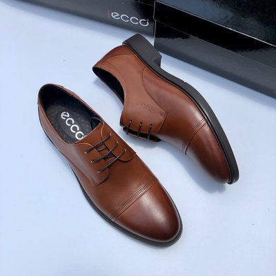 ECCO愛步綁帶皮鞋男 商務男皮鞋 個性高檔休閒皮鞋工作鞋 棕色38-43
