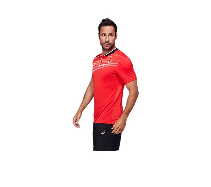 【曼森體育】ASICS 亞瑟士 網球 短袖 T恤 開襟上衣 紅色 巡迴賽選手款