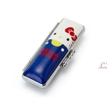 小公主日本精品♥ Hello Kitty 造型印章盒印鑑收納盒內附印泥防撞絨毛內裡藍色金屬扣站姿印章盒99103002