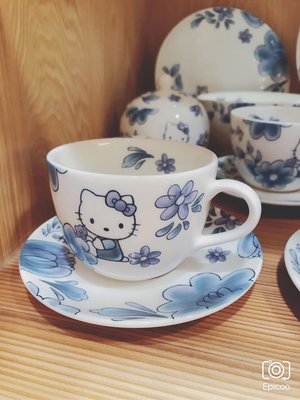 ［清衣架］Hello Kitty 1997年青花瓷咖啡杯盤組 日本製 杯一盤一 全新正品