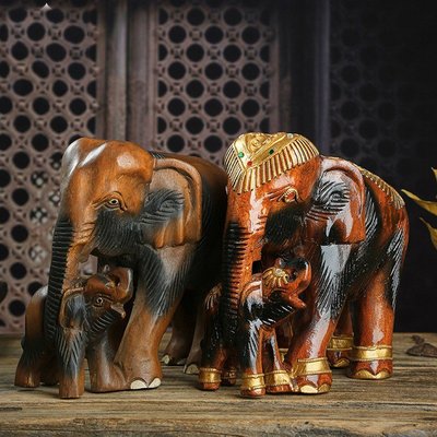 【熱賣精選】泰國榆木雕刻大象擺件辦公室酒柜裝飾品木制創意玄關桌面工藝擺設 裝飾擺飾 木雕藝術品