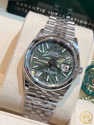 【Q小姐的玩錶瘋】Rolex DATEJUST 126200綠棕櫚｜珠鍊款｜平圈 36MM 🔺2023年 全新品